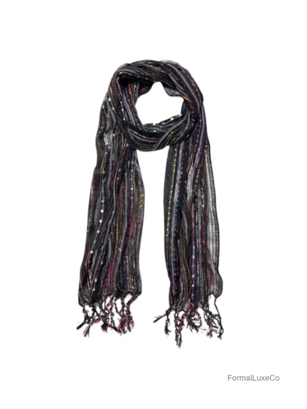 Lightweight Woven Scarf/Shawl, Rayon Blend, 70in Long, Fringe Trim